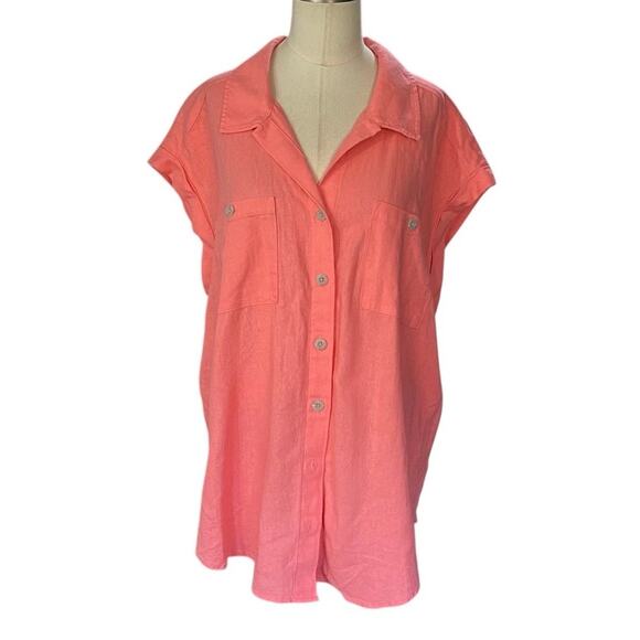 Ingrid+Isabel Maternity Size LARGE Womens Short Sleeve Linen Button Up Shirt - Picture 2 of 9